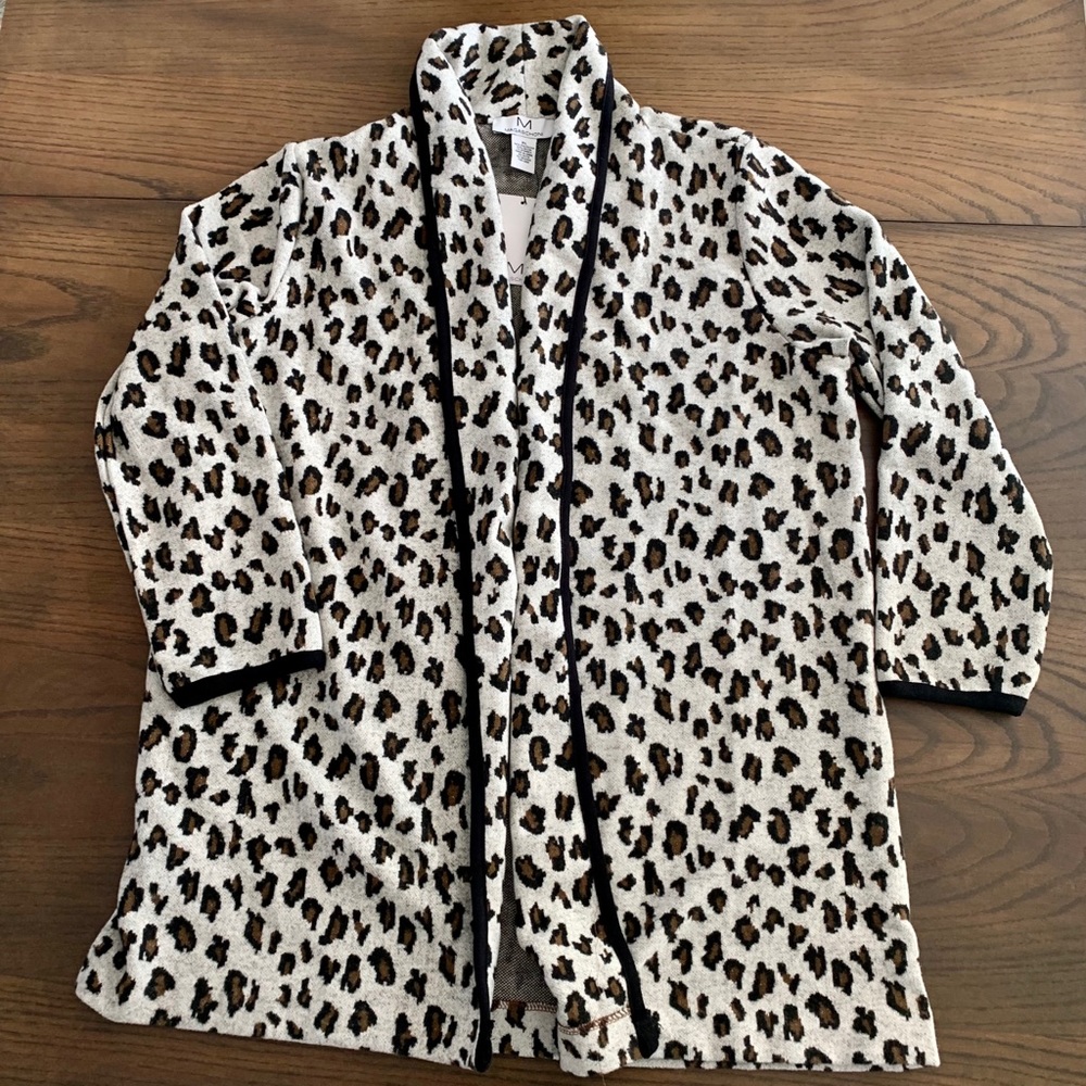 Magaschoni Elegant Leopard Print Open Cardigan - Cream, Brown, Black XL